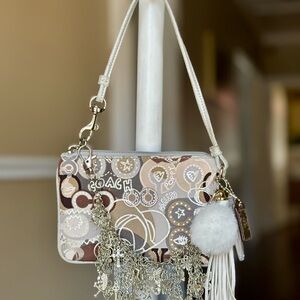 Coach Cream and Brown Clutch with Rhinestone Embellishments